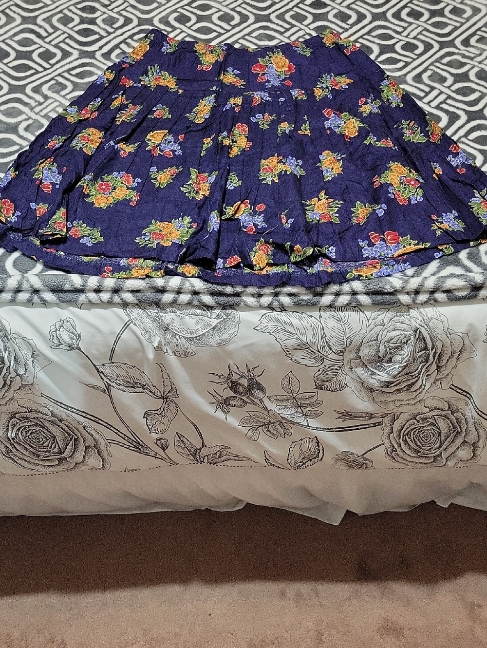 Navy Floral Tiered Skirt